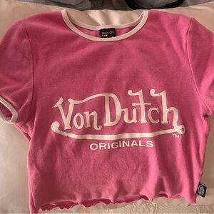 Von Dutch Pink Cropped Tee with White Trim